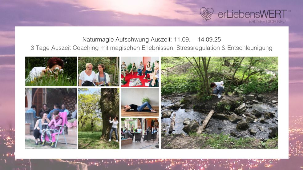 Naturmagie Aufchwung Auszeit 11.09.-14.09.25 mit Naturfotos und Coaching-Bildcollage