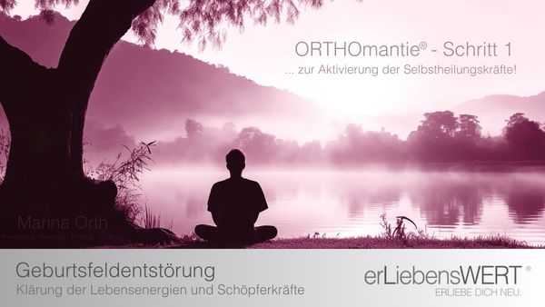 Silhouette meditierender Person bei Sonnenaufgang ORTHOmantie Schritt 1 Geburtsfeldentsörung