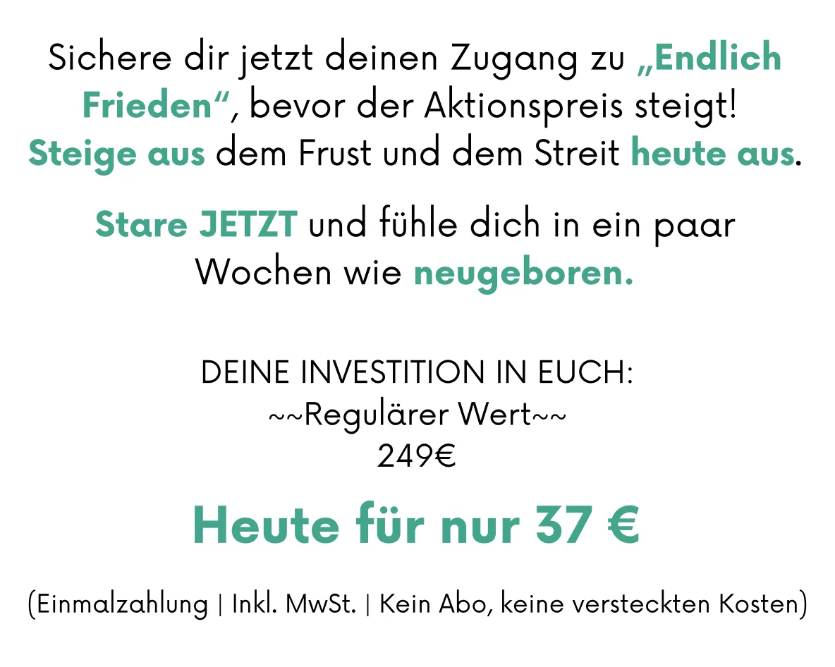 Verkaufsseite Endlich Frieden mit Preisangebot und Anmeldung