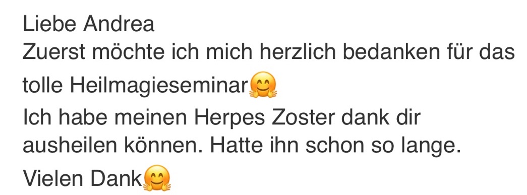 Testimonial über Heilmagie-Seminar: Herpes Zoster ausgeheilt