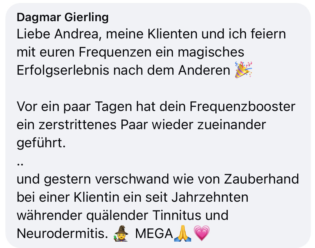 Testimonial von Dagmar Gierling über Frequenzbooster und Heilmagie für Beziehungen