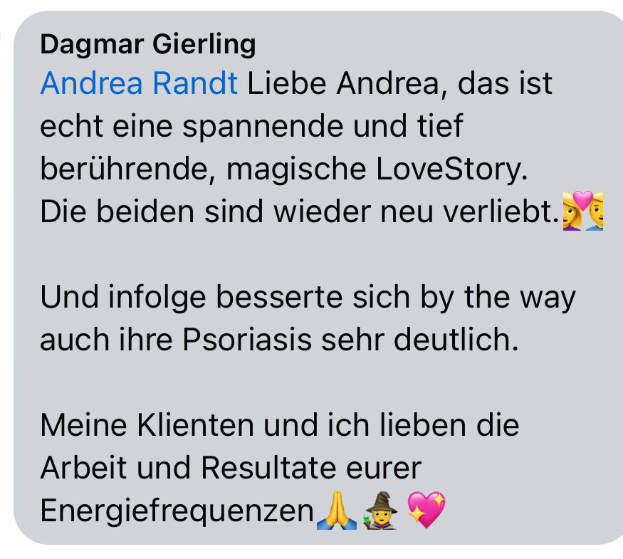 Testimonial von Dagmar Gierling über Andrea Randt: Beziehung und Psoriasis verbessert