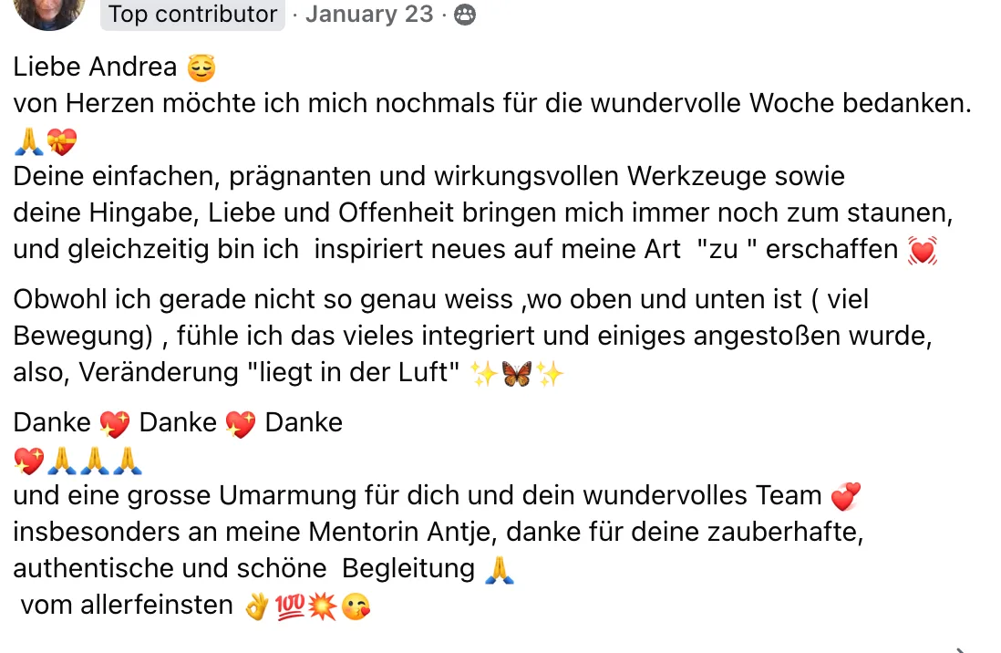 Testimonial von Sonja Baychev über Energetic Evolution: Dankbarkeit und Inspiration