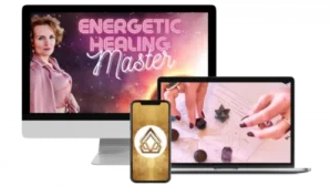 Energetic Healing Master Kurs auf Desktop, Tablet und Smartphone mit lila Schriftzug und Kristallen