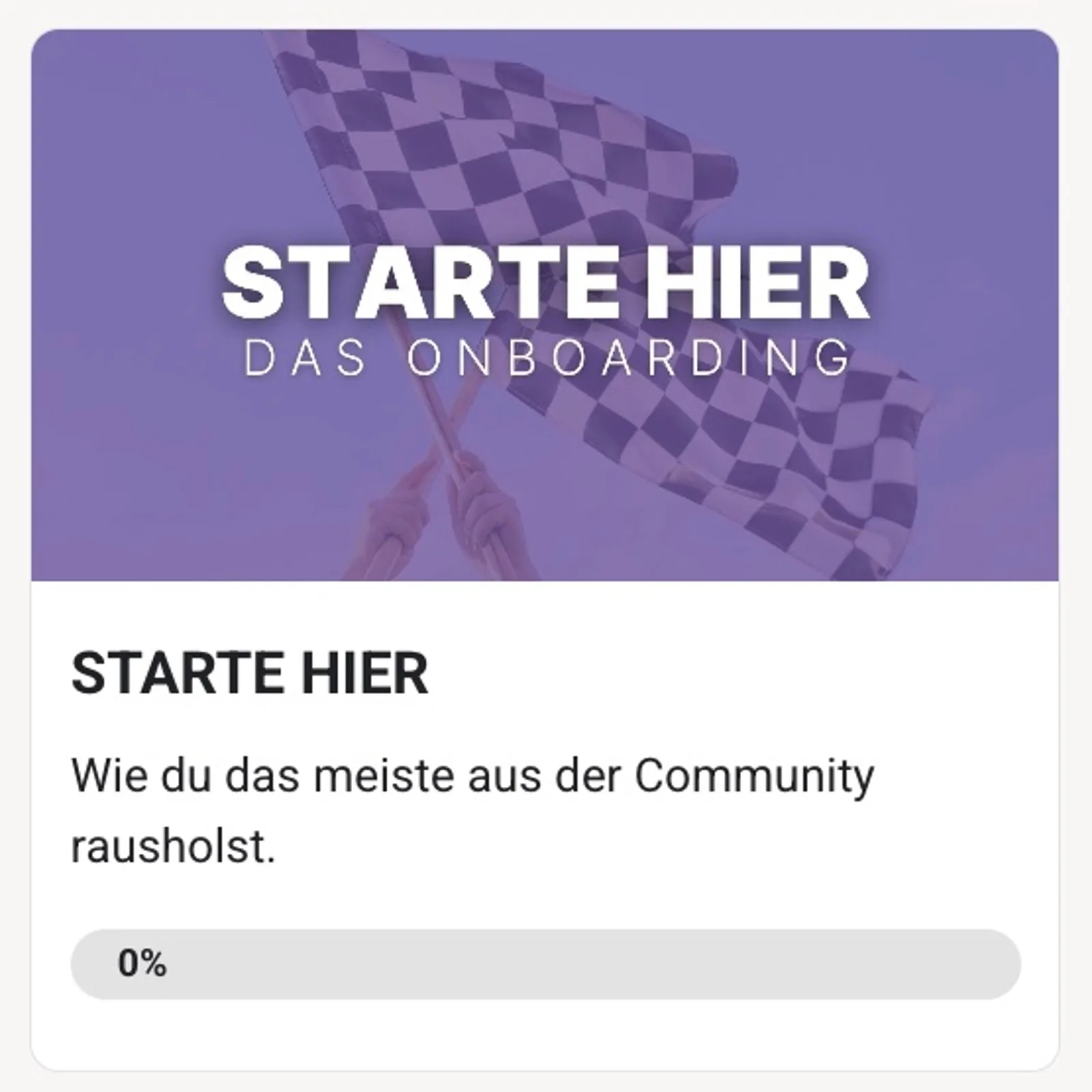 Energetische Heilung Community von Julia Gössler 8 Onboarding-Banner mit violettem Hintergrund und weißem Text, zeigt Startseite eines Online-Kurses mit Fortschrittsbalken auf