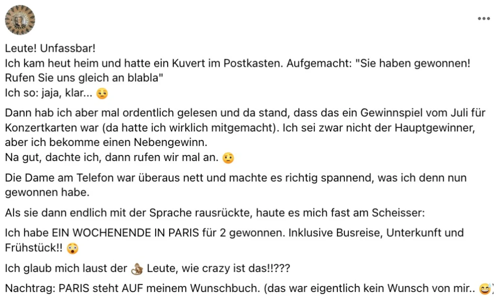 Energetische Heilung Community von Julia Gössler 16 Community-Mitglied berichtet über unerwarteten Gewinn eines Wochenends in Paris durch Gewinnspiel-Teilnahme