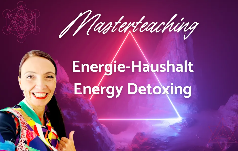 Hero-Banner Masterteaching Energie-Haushalt Energy Detoxing mit Frau und Neon-Dreieck