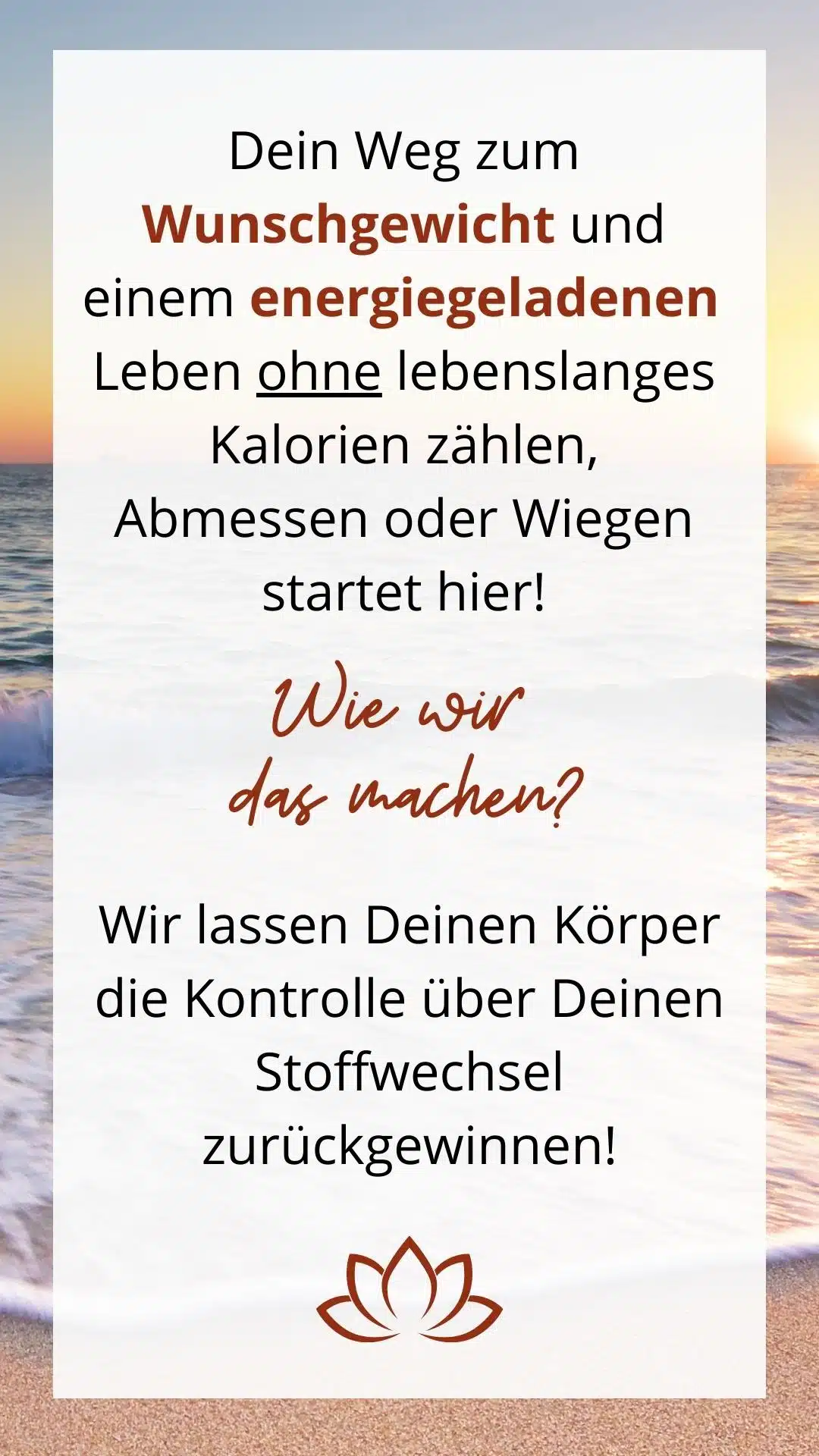 Motivations-Quote auf Strand-Hintergrund: Weg zum Wunschgewicht und Energieleben ohne Kalorienzählen