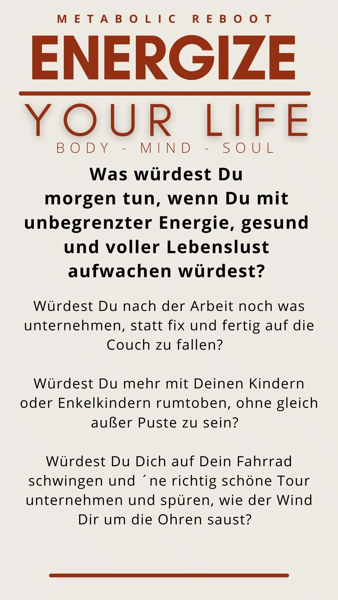 Infografik zum Kurs Energize Your Life mit Fragen zur Lebensqualität