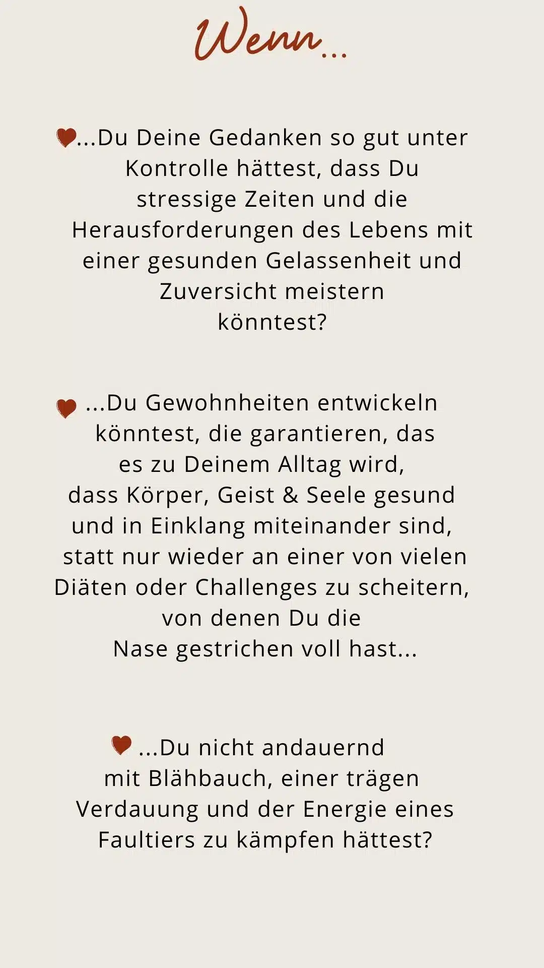 Infografik mit Text über Gedankenkontrolle, Gewohnheiten und Verdauung