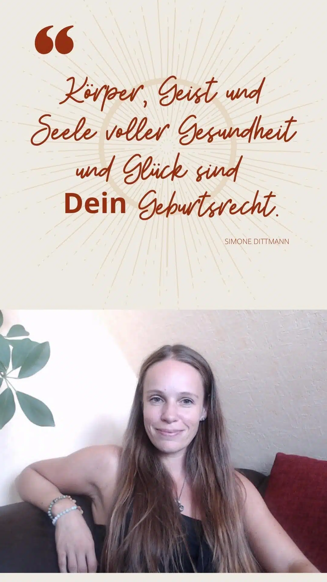 Galerie-Slide mit Zitat von Simone Dittmann über Körper Geist Seele, Portrait einer Frau