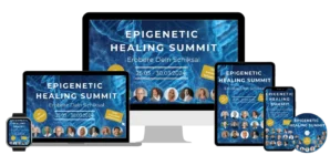 Mockup des Epigenetic Healing Summit Kongresspakets auf verschiedenen Geräten (Desktop, Tablet, Smartphone) und DVD