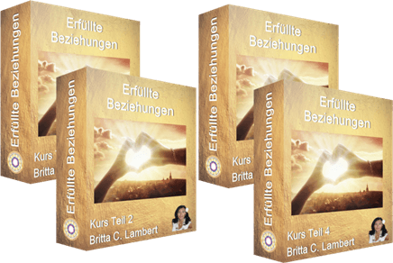 Kursboxen-Mockup des Erfüllte Beziehungen Fernkurses mit mehreren Kurs-Teilen von Britta C. Lambert