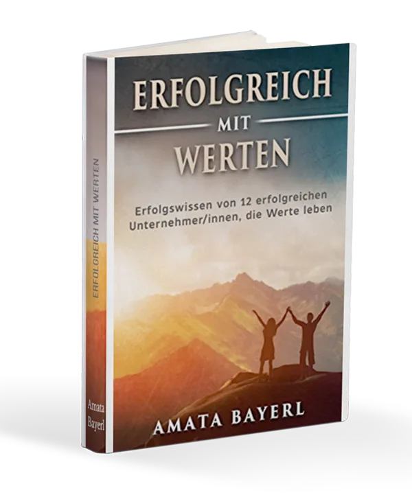 Erfolgreich mit Werten Buch Cover mit zwei Personen auf Bergspitze bei Sonnenaufgang