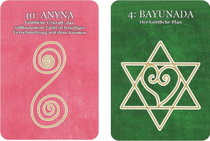 Erkenne und lebe Deine Berufung – Berufung & Lebenssinn-Videokurs 6 Zwei Symbolkarten aus dem Fernkurs: Anyyna (pink) und Bayunada (grün)