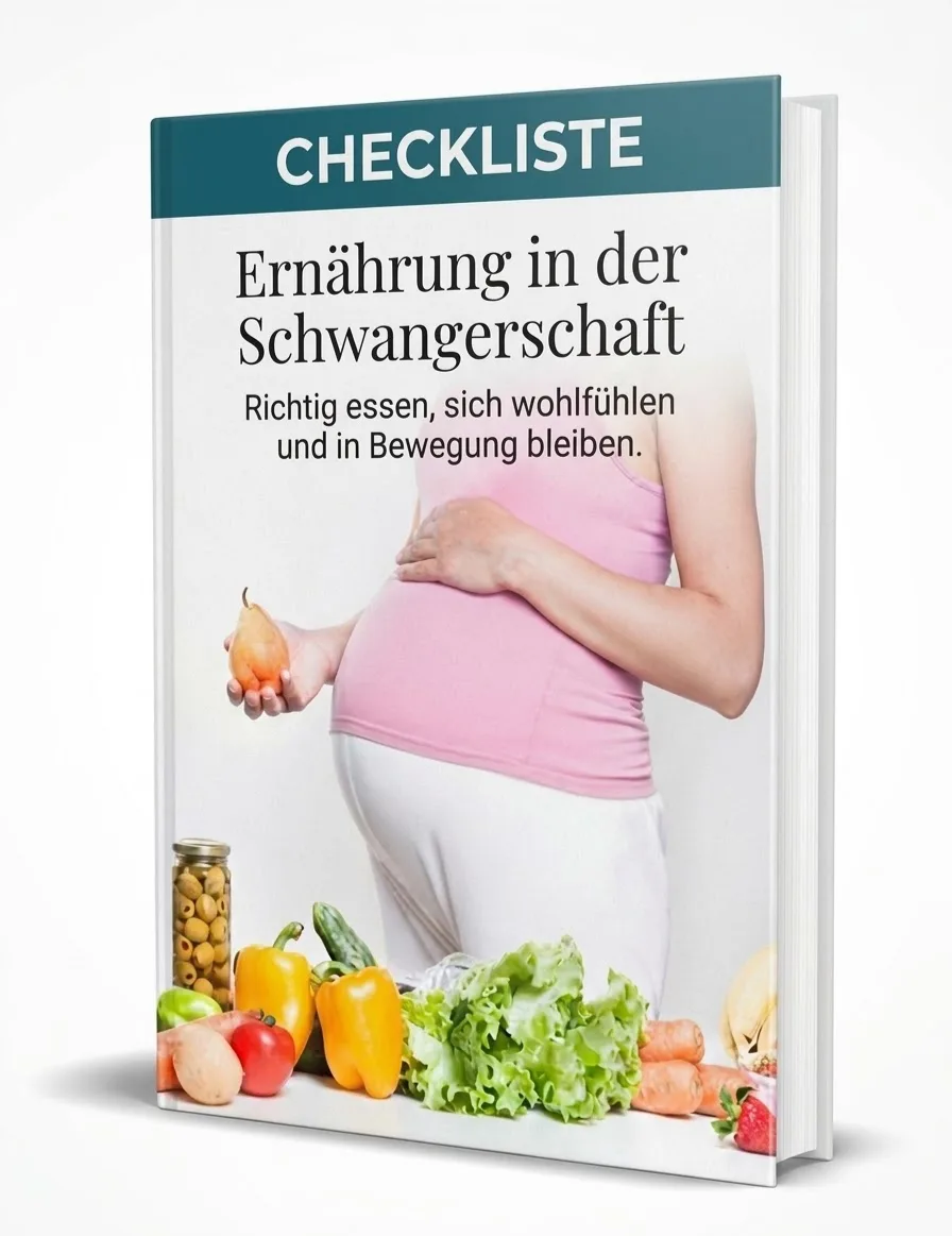 Checklisten-E-Book Ernährung in der Schwangerschaft mit schwangerer Frau und Gemüse