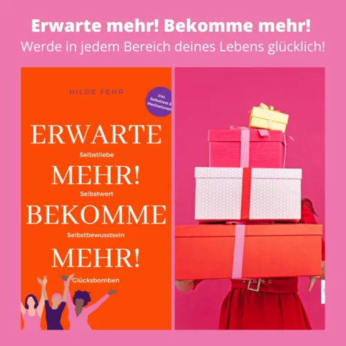 Hero-Banner mit Buch-Cover, rosafarbenem Hintergrund und Geschenk-Illustration