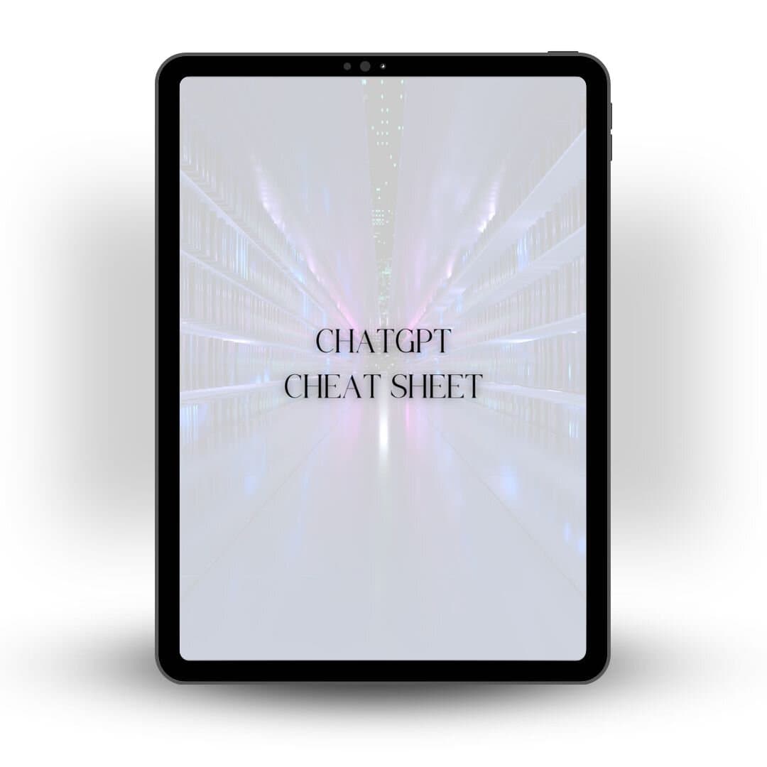 Escape the Office – Videokurs zum Online-Business von Barbara Riedel 7 ChatGPT Cheat Sheet Cover auf iPad-Mockup mit futuristischem Design