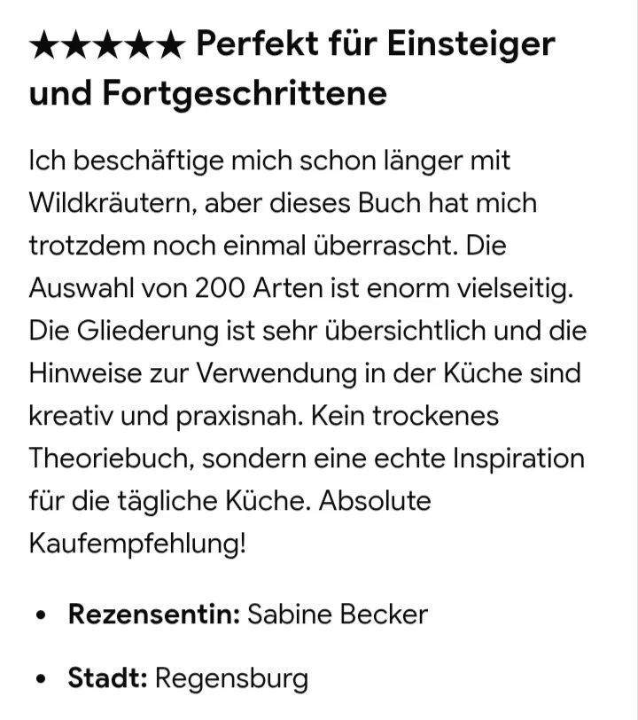 Fünf-Sterne-Kundenbewertung von Sabine Becker aus Regensburg über das E-Book