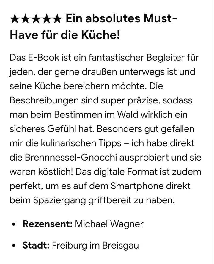 Fünf-Sterne-Kundenbewertung von Michael Wagner aus Freiburg über das E-Book
