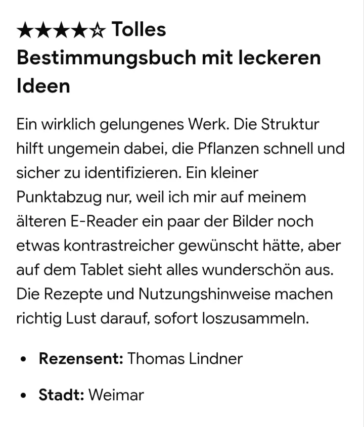 Vier-Sterne-Kundenbewertung von Thomas Lindner aus Weimar über das E-Book