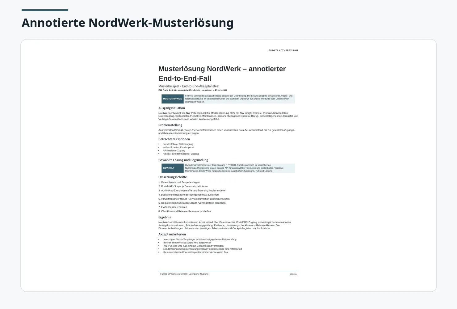 Dokumentation einer annotierten Musterlösung für NordWerk mit End-to-End-Fall und Umsetzungsschritte