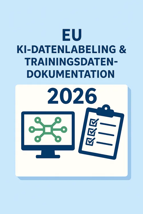 Cover EU KI-Datenlabeling & Trainingsdaten-Dokumentation 2026 mit Netzwerk- und Checkbox-Icons