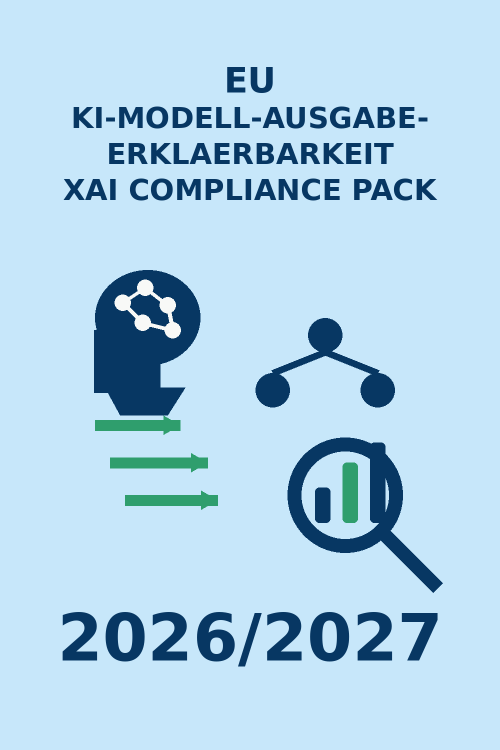 Cover des EU KI-Modell-Ausgabe-Erklärbarkeit XAI Compliance Pack mit Kopf-, Netzwerk- und Analyse-Icons