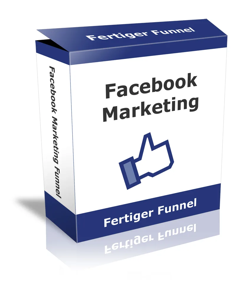 Produktbox Facebook Marketing Fertiger Funnel mit blauem Design und Daumen-hoch-Symbol