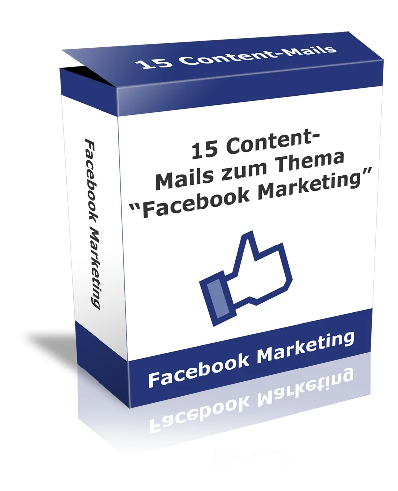 Produktbox 15 Content-Mails Facebook Marketing mit blauem Design