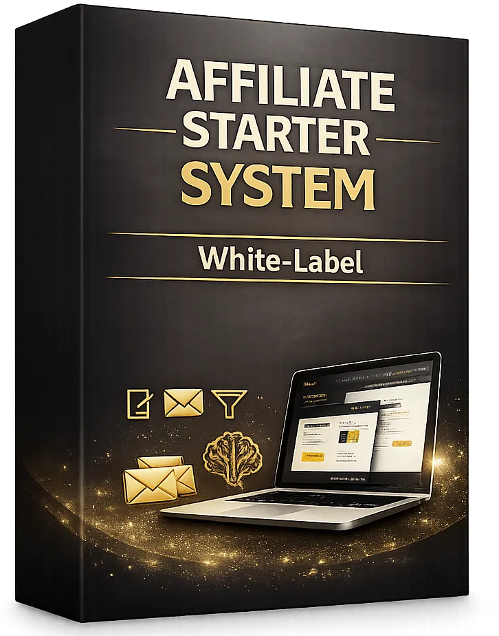 Produktbox Affiliate Starter System White-Label mit goldenen Elementen