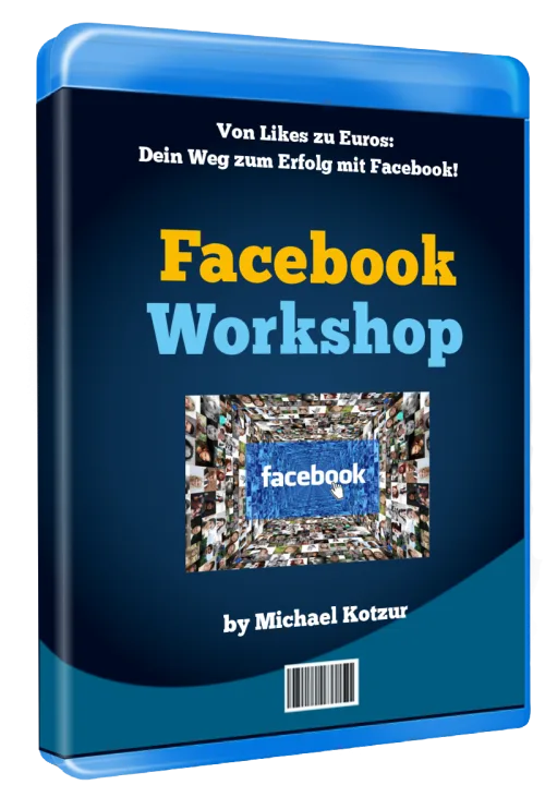 Facebook Workshop – Geld Maschine Facebook von Michael Kotzur 1 Facebook Workshop Produktcover von Michael Kotzur in kleinerer Ansicht, zeigt Facebook-Logo in 3D-Tunnel mit Text "Von Likes