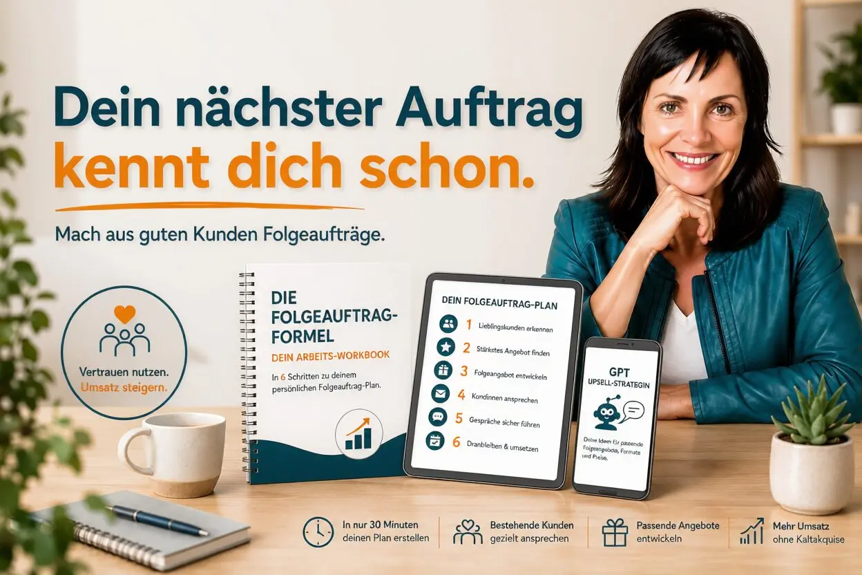 Christina Bodendieck mit Produktmockups der Folgeauftrag-Formel