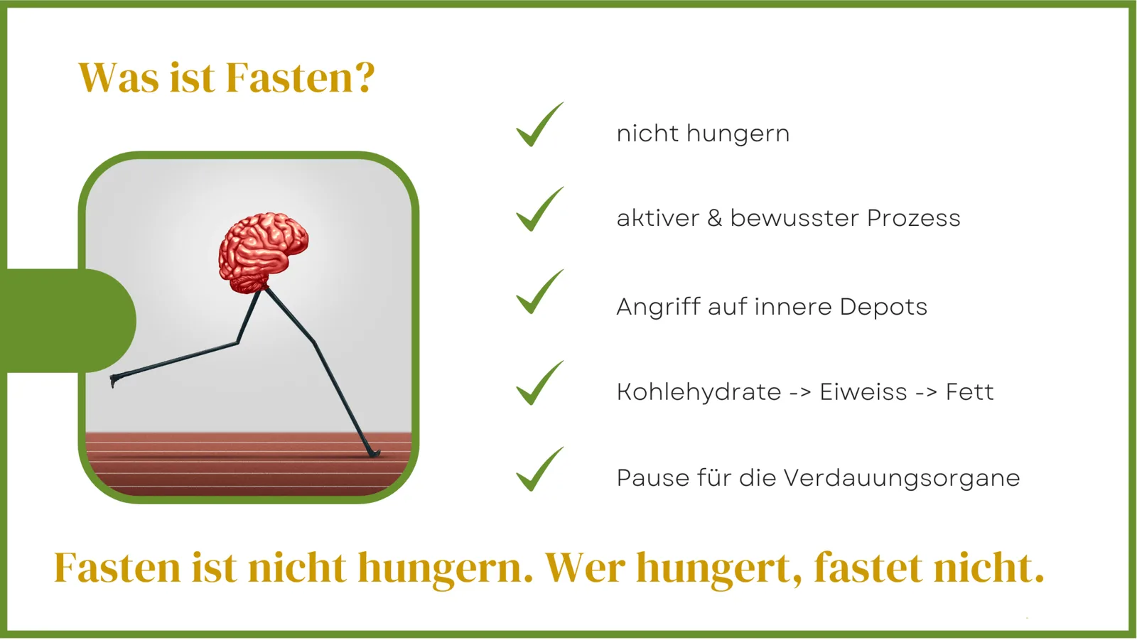 Infografik zum Thema Fasten mit Gehirn-Illustration und Checkmarks zu Fasten-Prozessen