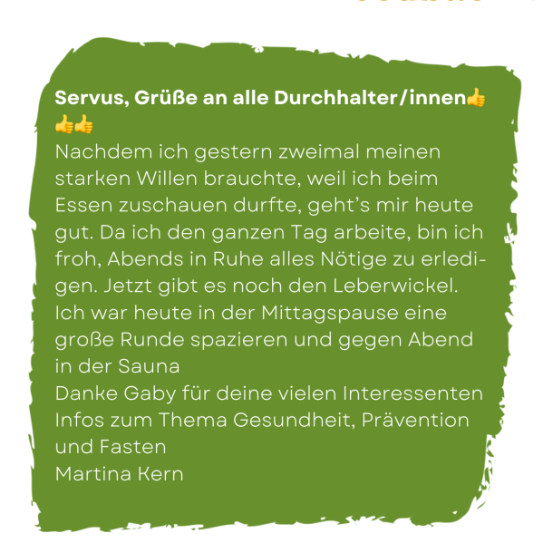 Kundenstimme auf grünem Hintergrund von Martina Kern mit Dank für Gesundheitsinformationen