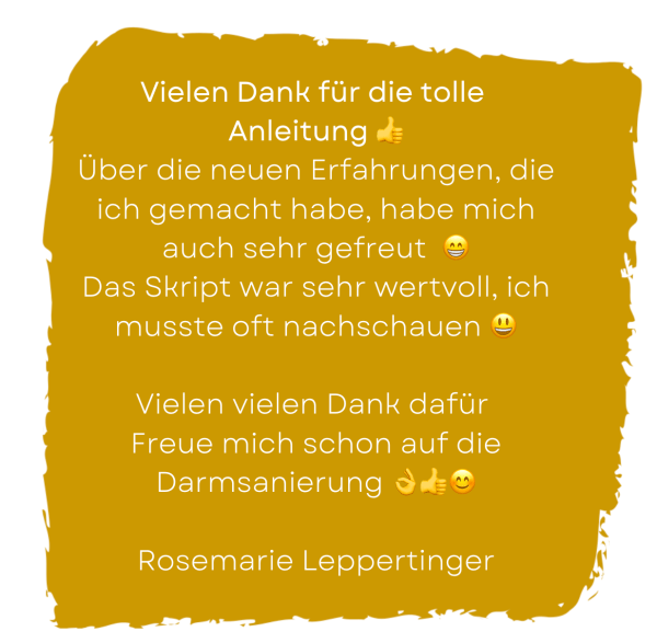 Kundenstimme auf goldenem Hintergrund von Rosemarie Leppertinger mit Dank und Vorfreude