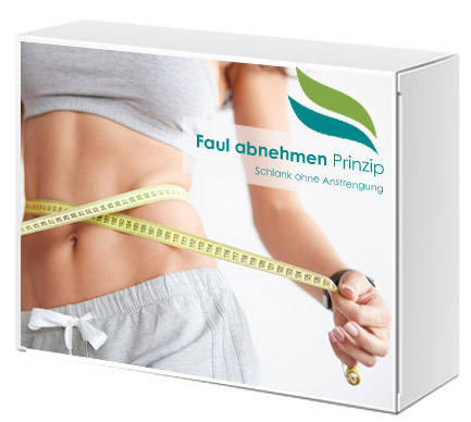 Produktverpackung Faul abnehmen Prinzip mit Frauenbauch und Messlupe