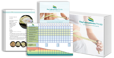 Produktmockup Faul abnehmen Prinzip Komplettpaket mit E-Book, Diätplan und Anleitung