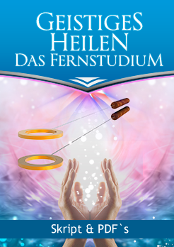 Fernstudium Geistiges Heilen Skript & PDFs Cover mit Händen und Energiesymbolen