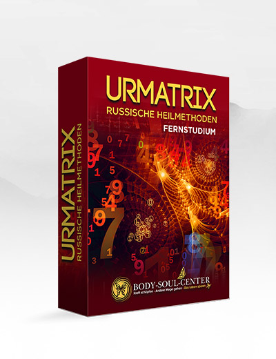 Produktbox Urmatrix – Russische Heilmethoden Fernstudium mit rotem Design und goldener Schrift