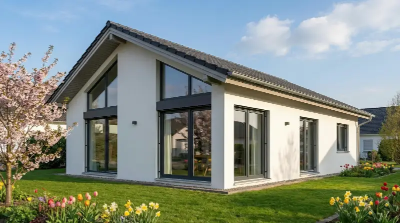Zeitgenössischer Bungalow Fertighaus mit großen Glasflächen