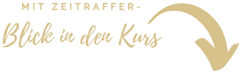 Banner mit Zeitraffer-Symbol und goldenem Pfeil, Überschrift Blick in den Kurs