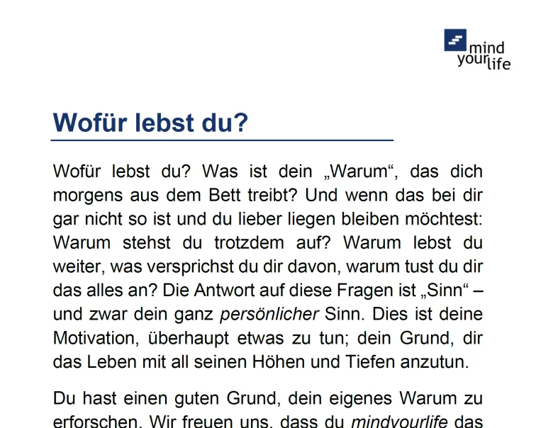 Kursinhalt Finde dein Warum mit Übungen und Lektionen