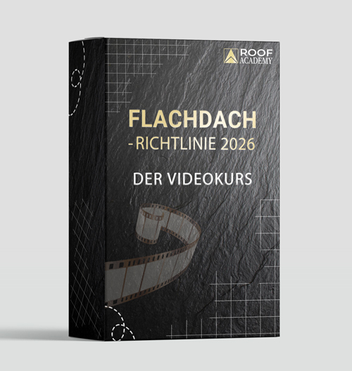Produktbox Flachdachrichtlinie 2026 Videokurs mit Roof Academy Logo