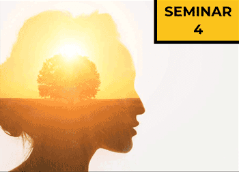Silhouette Frauenkopf mit Sonnenaufgang im Inneren, SEMINAR 4 Label