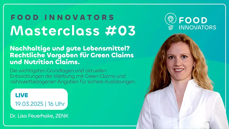 Food Innovator – Community Lebensmittel-Startups von Food Innovators 4 Masterclass 03 Cover mit Dr. Lisa Feuerhake über nachhaltige und gute Lebensmittel, Green Claims und Nutriwashing