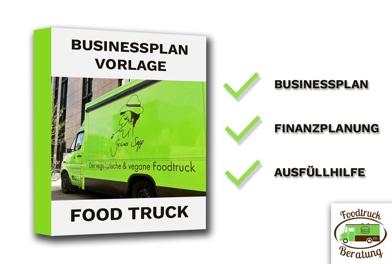 Food Truck Businessplan Vorlage – Mittlere Größe Produktmockup mit grünem Cover