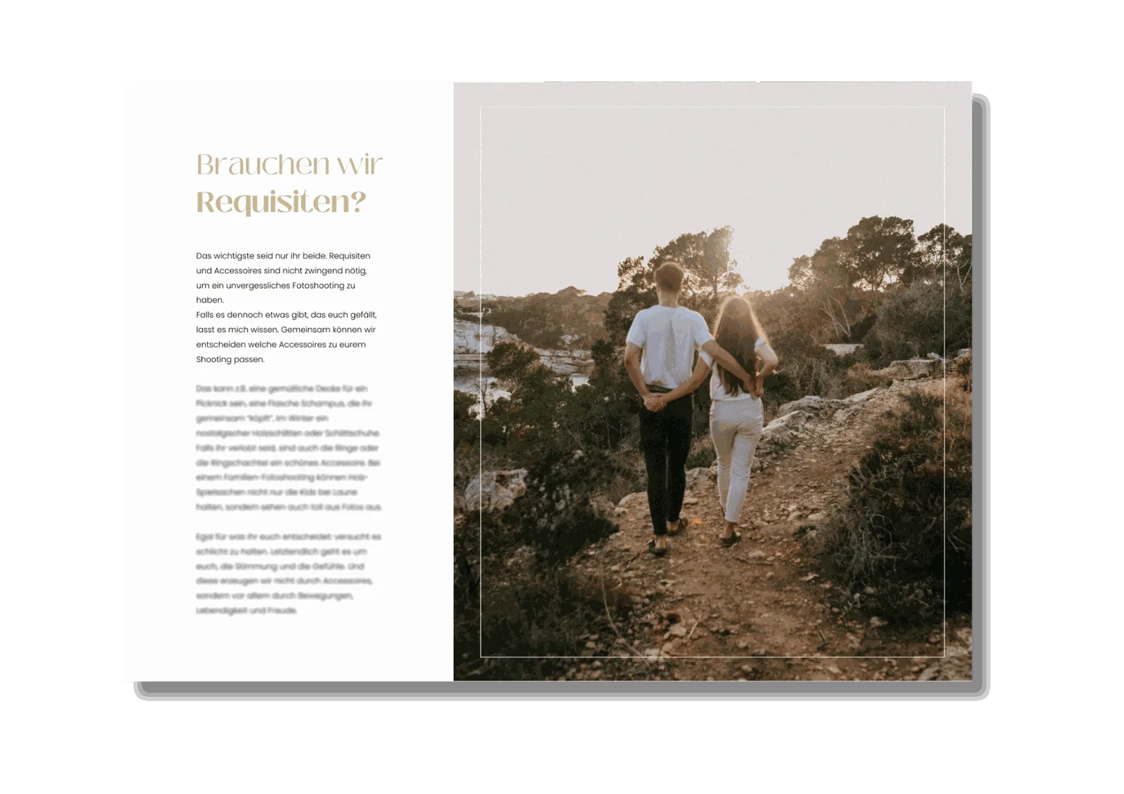 Fotoshooting Guide – Design- & Textvorlage von Luisa Mähringer 5 Doppelseite Fotoshooting Guide zum Thema Requisiten mit Paar beim Joggen