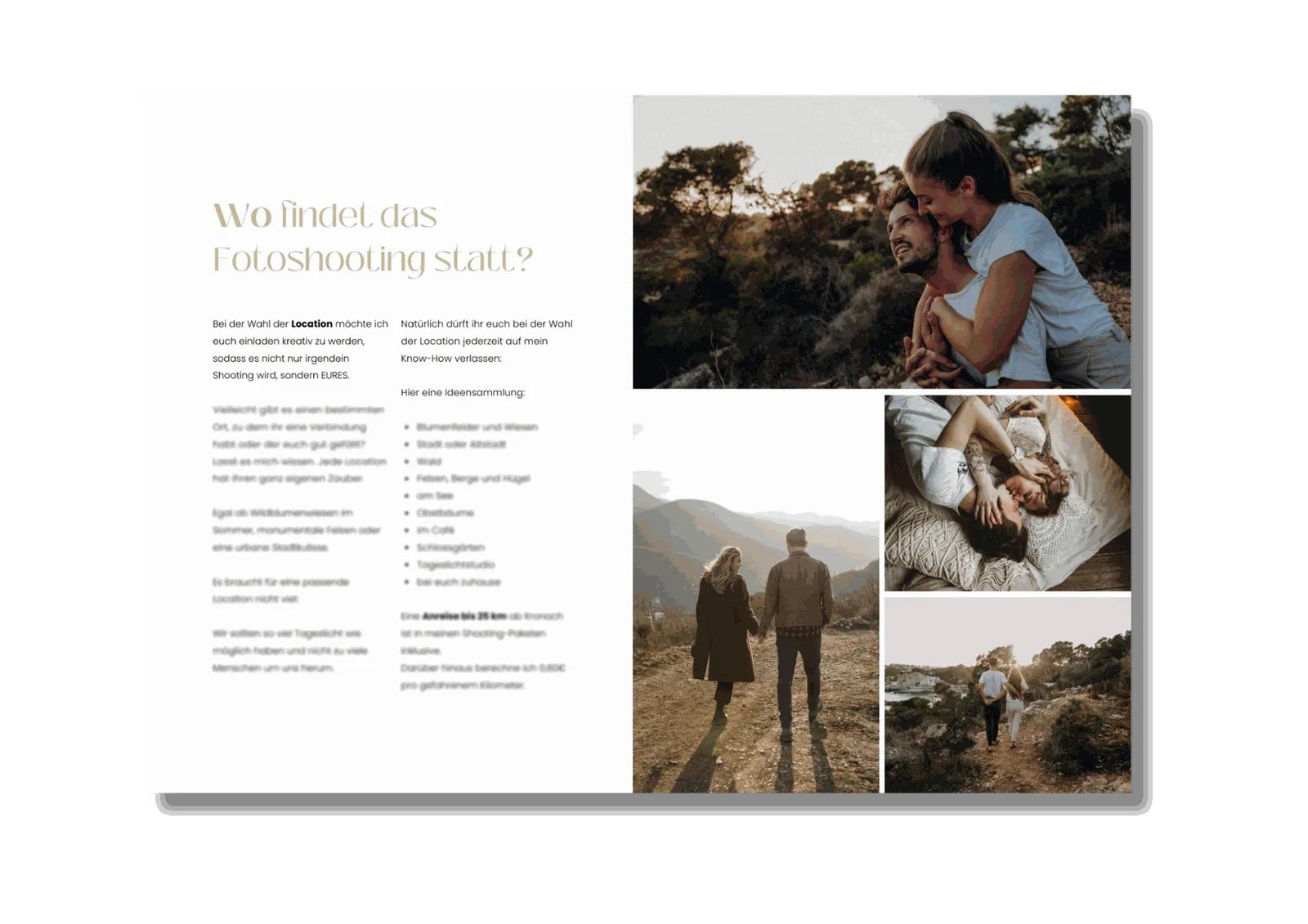 Fotoshooting Guide – Design- & Textvorlage von Luisa Mähringer 7 Doppelseite Fotoshooting Guide Wo findet das Fotoshooting statt mit vier Paaren