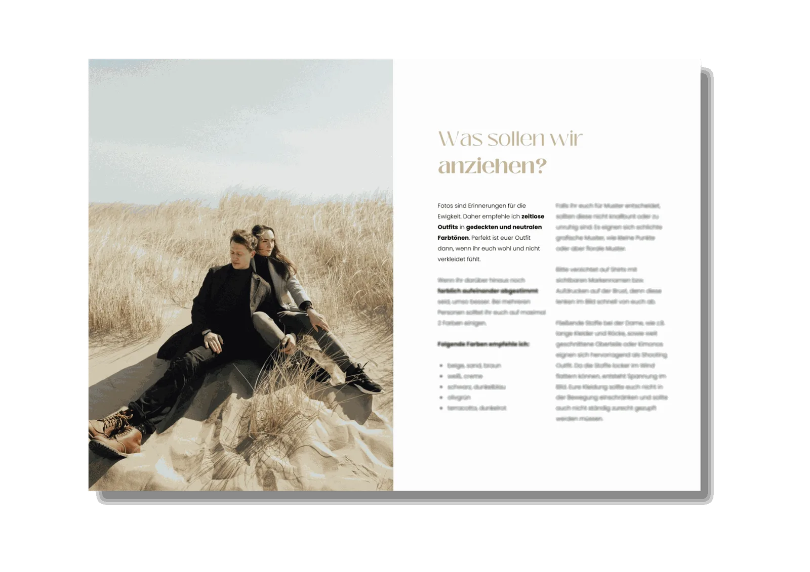 Fotoshooting Guide – Design- & Textvorlage von Luisa Mähringer 8 Doppelseite Fotoshooting Guide Was sollen wir anziehen mit Styling-Tipps